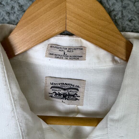 Levi Strauss Co Western Snap Front Shirt Mens Large White Plaid Pearl Snaps‎ - Picture 4 of 7